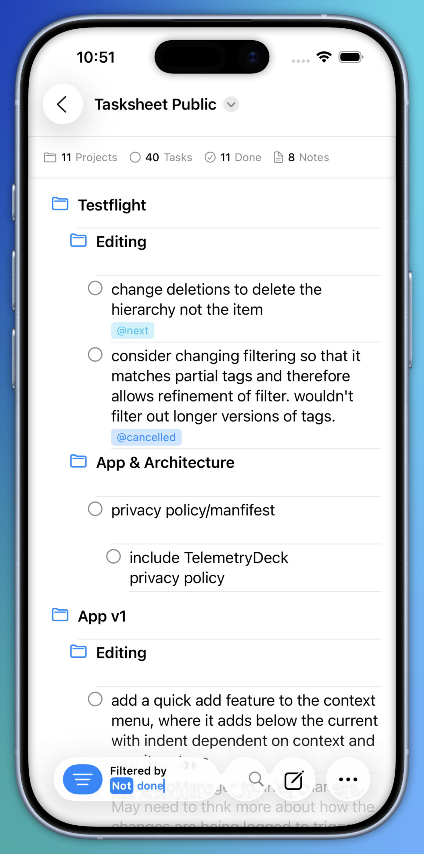 TaskSheet filtering tasks