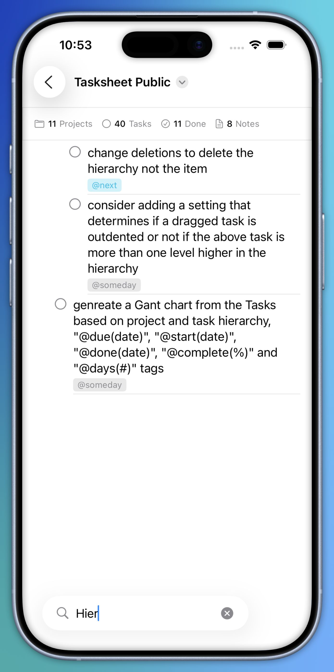 TaskSheet searching tasks